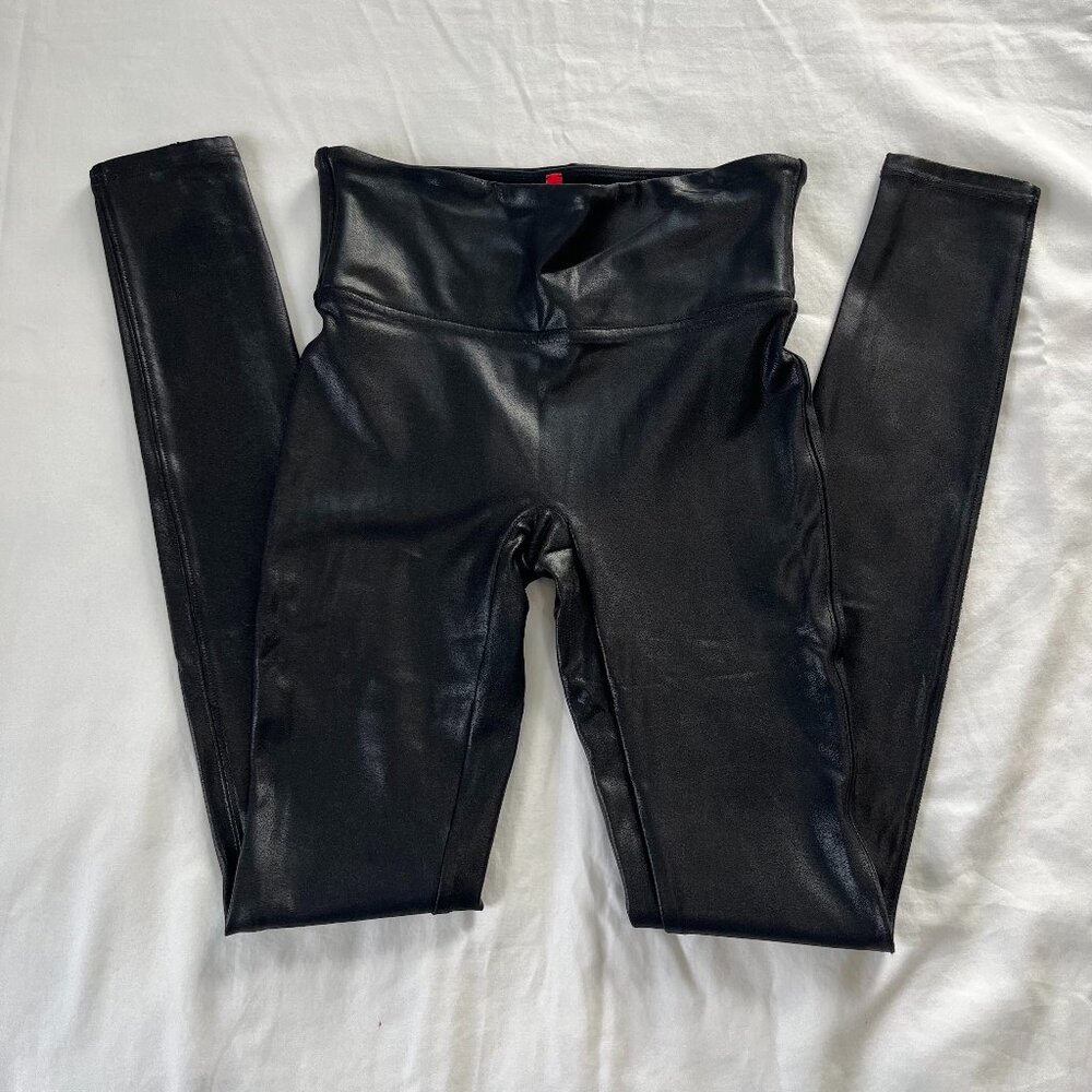 Spanx Black Mid Rise Faux Leather Leggings | Size XS